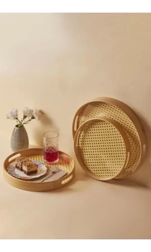 3lü Bambu Hazeran Yuvarlak Tepsi Seti 30 - 35 - 40 Cm 3 Boy
