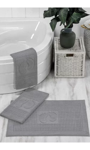 3 Lü Banyo Ayak Havlusu &#37;100 Pamuklu 50x70 Cm Açık Gri