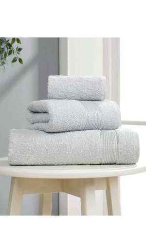 3 lü Banyo Havlusu Seti Pamuklu Ritim Açık Gri