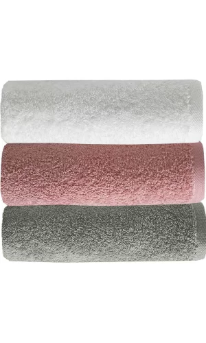 3 lü Düz Renk El Yüz Havlu Seti &#37;100 Pamuklu 50x90 Cm Gri-Gül-Beyaz