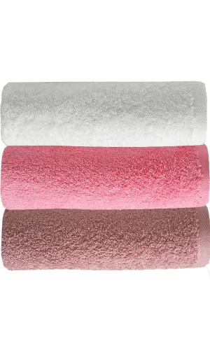 3 lü Düz Renk El Yüz Havlu Seti &#37;100 Pamuklu 50x90 Cm Gül-Pembe-Beyaz