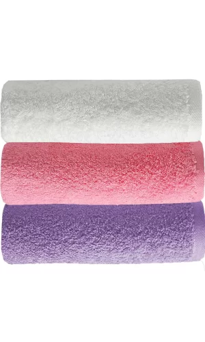3 lü Düz Renk El Yüz Havlu Seti &#37;100 Pamuklu 50x90 Cm Mor-Pembe-Beyaz