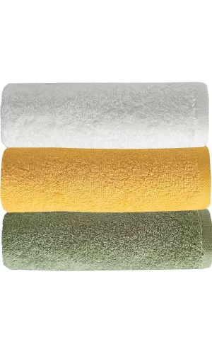 3 lü Düz Renk El Yüz Havlu Seti &#37;100 Pamuklu 50x90 Cm Yeşil Sarı Beyaz