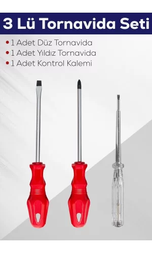 3lü Tornavida Seti (düz Tornavida + Yıldız Tornavida + Kontrol Kalemi)