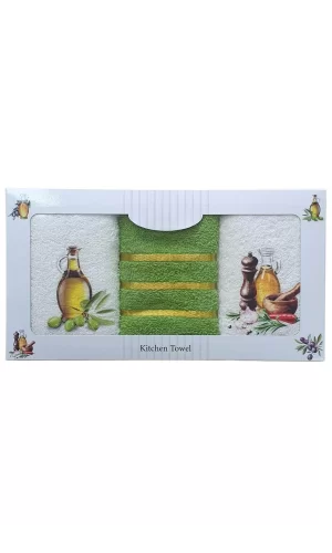 3 lü Zeytin Desen Baskılı Mutfak Havlusu 30 X 50 Cm Z-1