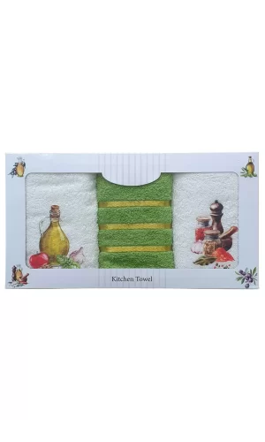 3 lü Zeytin Desen Baskılı Mutfak Havlusu 30 X 50 Cm Z-2