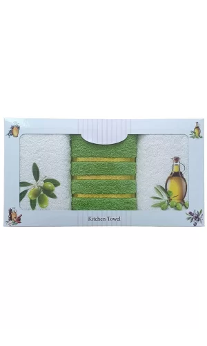 3 lü Zeytin Desen Baskılı Mutfak Havlusu 30 X 50 Cm Z-3