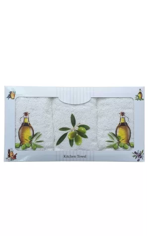 3 lü Zeytin Desen Baskılı Mutfak Havlusu 30 X 50 Cm Z-4