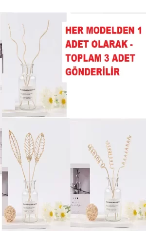 3 Tek Adet 3 Model Aromaterapi Koku Dağıtıcı Rattan Şişe Ahşap Difüzör Çubuk (spiral-yaprak-dalgalı)