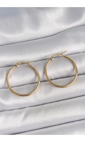 316 Çelik Gold Renk 27 mm Halka Model Kadın Küpe