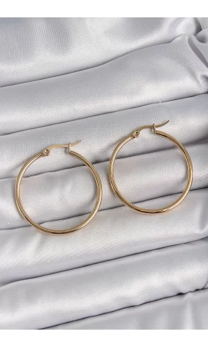 316 Çelik Gold Renk 33 mm Kadın Halka Model Kadın Küpe