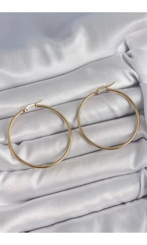 316 Çelik Gold Renk 43 mm Halka Model Kadın Küpe