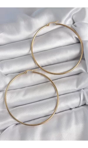 316 Çelik Gold Renk 63 mm Halka Model Kadın Küpe