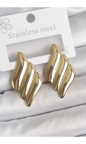 316 Çelik Gold Renk Dalga Model Kadın Küpe