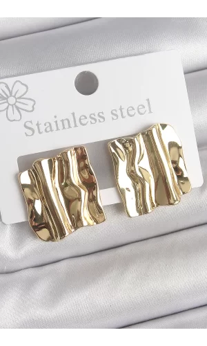 316 Çelik Gold Renk Dalgalı Plaka Model Kadın Küpe