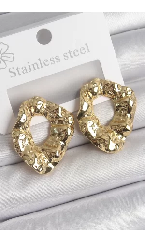 316 Çelik Gold Renk İşlemeli Halka Model Kadın Küpe