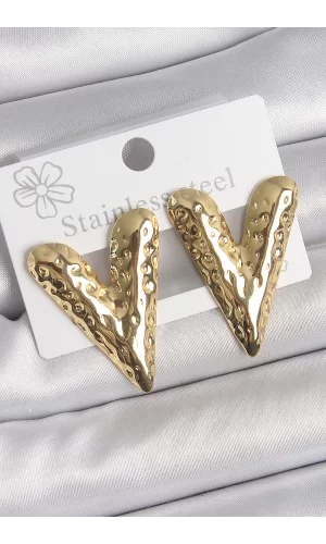 316 Çelik Gold Renk İşlemeli Kalp Model Kadın Küpe