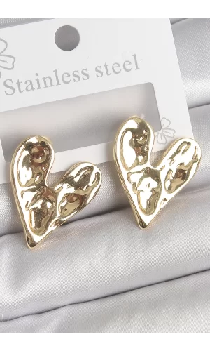 316 Çelik Gold Renk İşlemeli Kalp Model Kadın Küpe
