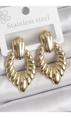 316 Çelik Gold Renk İşlemeli Motiif Model Kadın Küpe