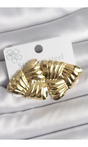 316 Çelik Gold Renk İşlemeli Üçgen Model Kadın Küpe