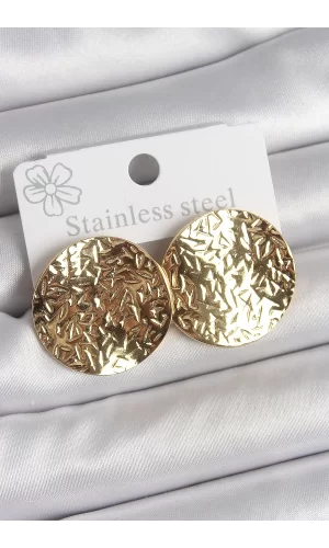 316 Çelik Gold Renk İşlemli Daire Plaka Model Kadın Küpe