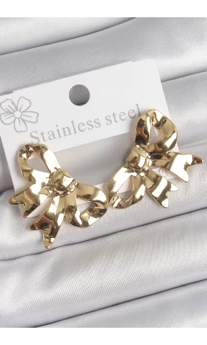 316 Çelik Gold Renk Kurdele Plaka Model Kadın Küpe