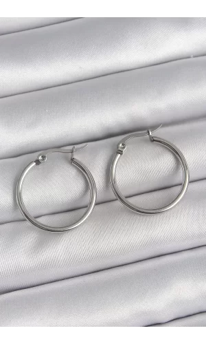 316 Çelik Gümüş Renk 22 mm Halka Model Kadın Küpe