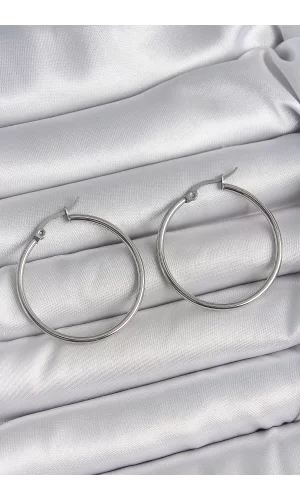 316 Çelik Gümüş Renk 33 mm Halka Model Kadın Küpe
