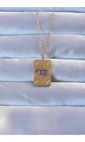 316L Altın Renk İşlemeli Nazarlı Vintage Kolye