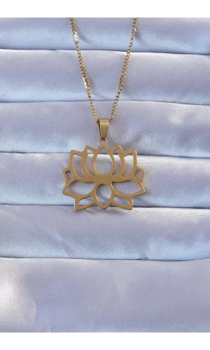 316L Altın Renk Lotus Kolye