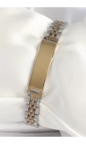 316L Çelik Gold Gümüş Renk Kalın Zincir Künye Model Erkek Bileklik