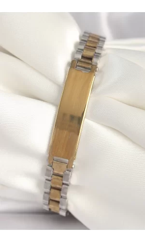316L Çelik Gold Gümüş Renk Zincir Künye Model Erkek Bileklik