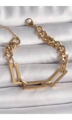 316L Çelik Gold Renk 2Li Zincir Model Kadın Bileklik