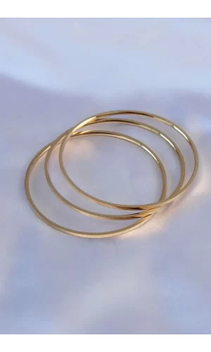 316L Çelik Gold Renk 3lü Ajda Model Kadın 60 mm Bilezik