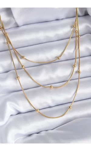 316L Çelik Gold Renk 3lü Minimal Toplu Kadın Kolye