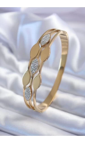 316L Çelik Gold Renk Arpa Model Zirkon Taş Detay Kadın Kelepçe Bileklik