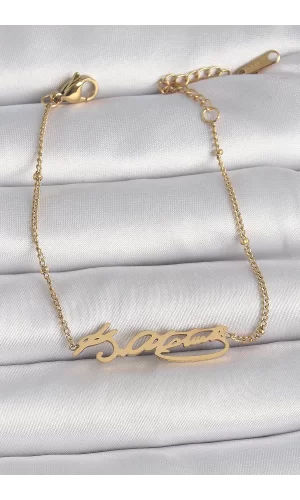 316L Çelik Gold Renk Atatürk İmza Model Kadın Bileklik