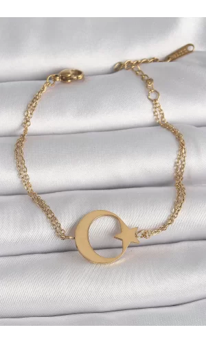 316L Çelik Gold Renk Ay Yıldız Model Kadın Bileklik