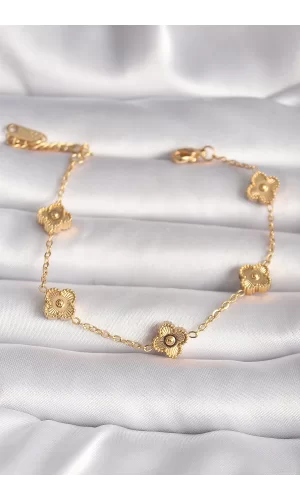 316L Çelik Gold Renk Baby Boy Yonca Model İşleme Detay Kadın Bileklik