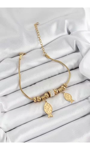 316L Çelik Gold Renk Balık Model Kadın Bileklik