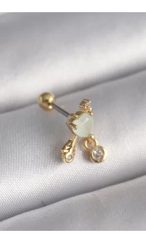 316L Çelik Gold Renk Beyaz Mineli Kalp Sallantı Zirkon Taşlı Tragus Piercing