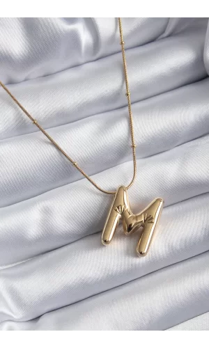 316L Çelik Gold Renk Bubble M Harf Model Kadın Kolye