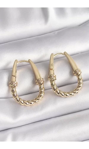316L Çelik Gold Renk Burgu Halka Model Kadın Küpe