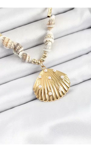 316L Çelik Gold Renk Deniz Kabuğu Modelli Kadın Kolye