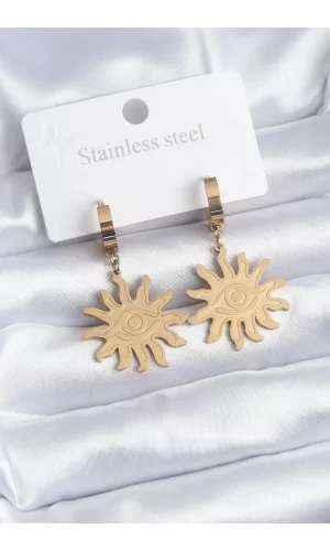 316L Çelik Gold Renk Güneş Model Göz İşleme Kadın Küpe