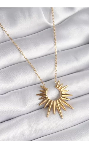 316L Çelik Gold Renk Güneş Model Vintage Kadın Kolye