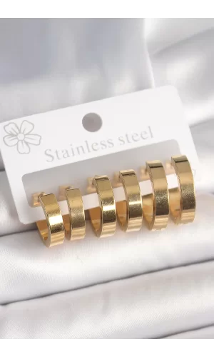 316L Çelik Gold Renk Halka Model Kadın Küpe Seti
