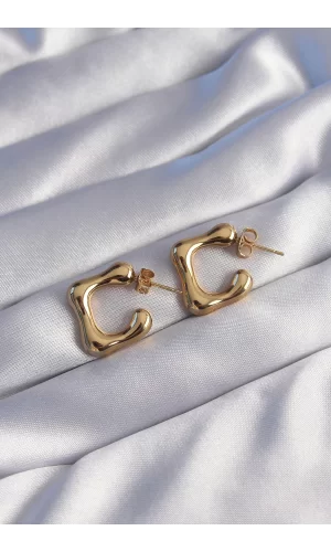 316L Çelik Gold Renk İçi Boş Bubble Kalp Küpe