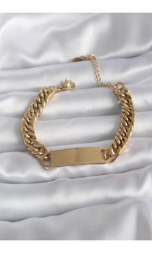 316L Çelik Gold Renk İsim Yazılabilir Plaka Model Kadın Bileklik