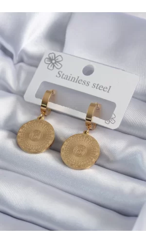 316L Çelik Gold Renk İşleme Detay Kadın Küpe